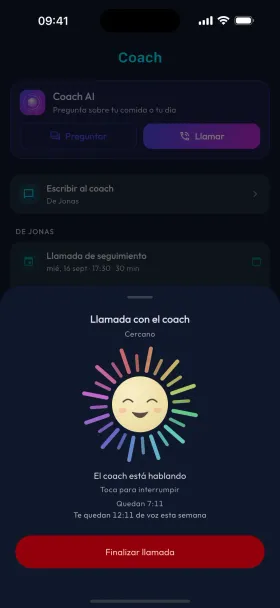 Una llamada de voz con Coach AI en curso