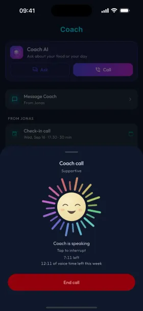 A voice call with Coach AI in progress