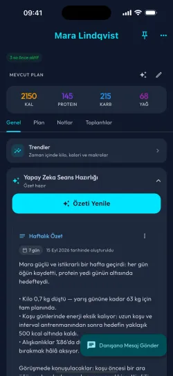 Yapay Zeka Seans Hazırlığı özetiyle bir danışanın koç görünümü