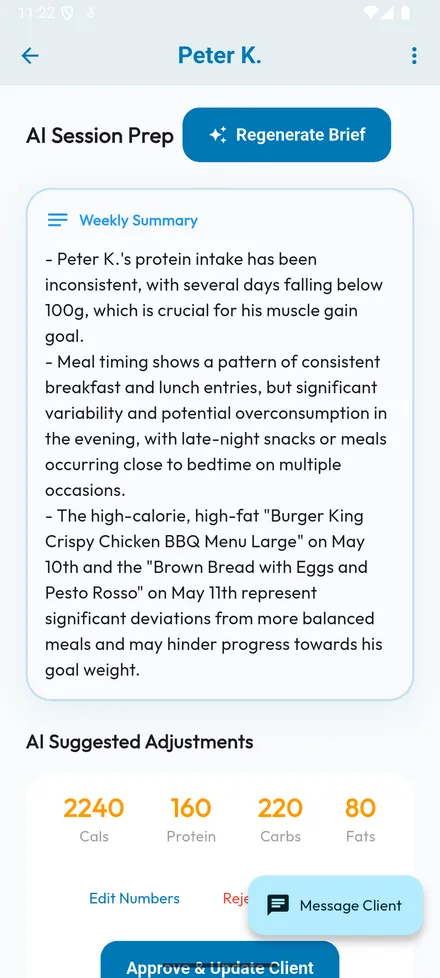Coach reviews AI-prepared weekly brief